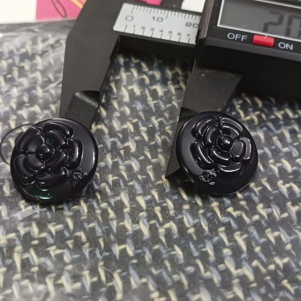 Vintage Chanel BUTTON Set Of 2 Black Metal Camellia Flowers Made In FRANCE